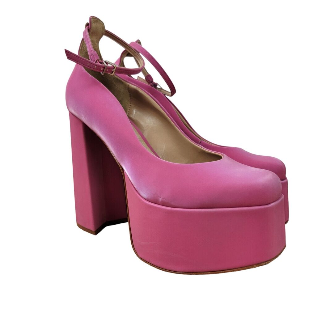 Schutz Free People Darlene Platform Heels Pink Patent Ankle Strap Sz 8.5 Barbie